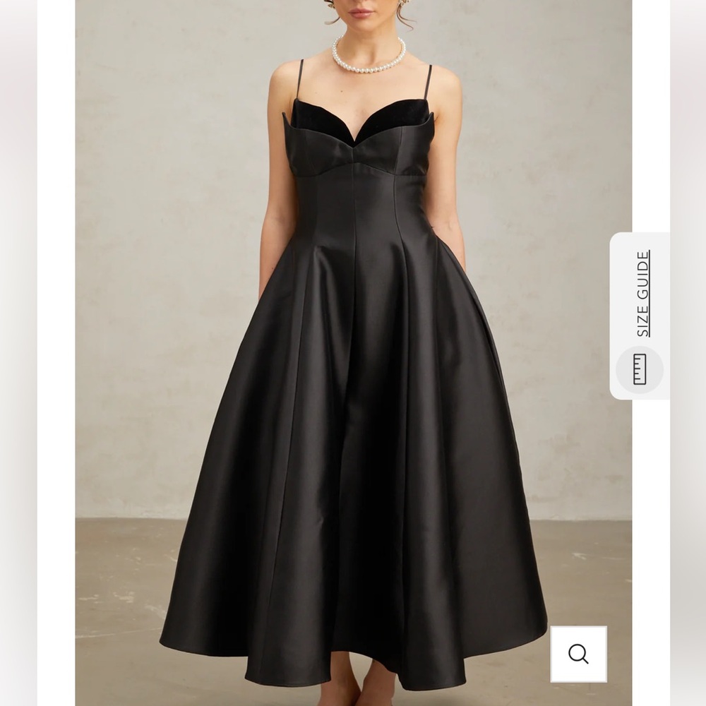 NWT - Miss Rosier Roxane Black Pleated Flared Midi Dress